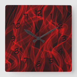 Modern Trendy Neon Red Curvy Line Abstract Pattern Square Wall Clock
