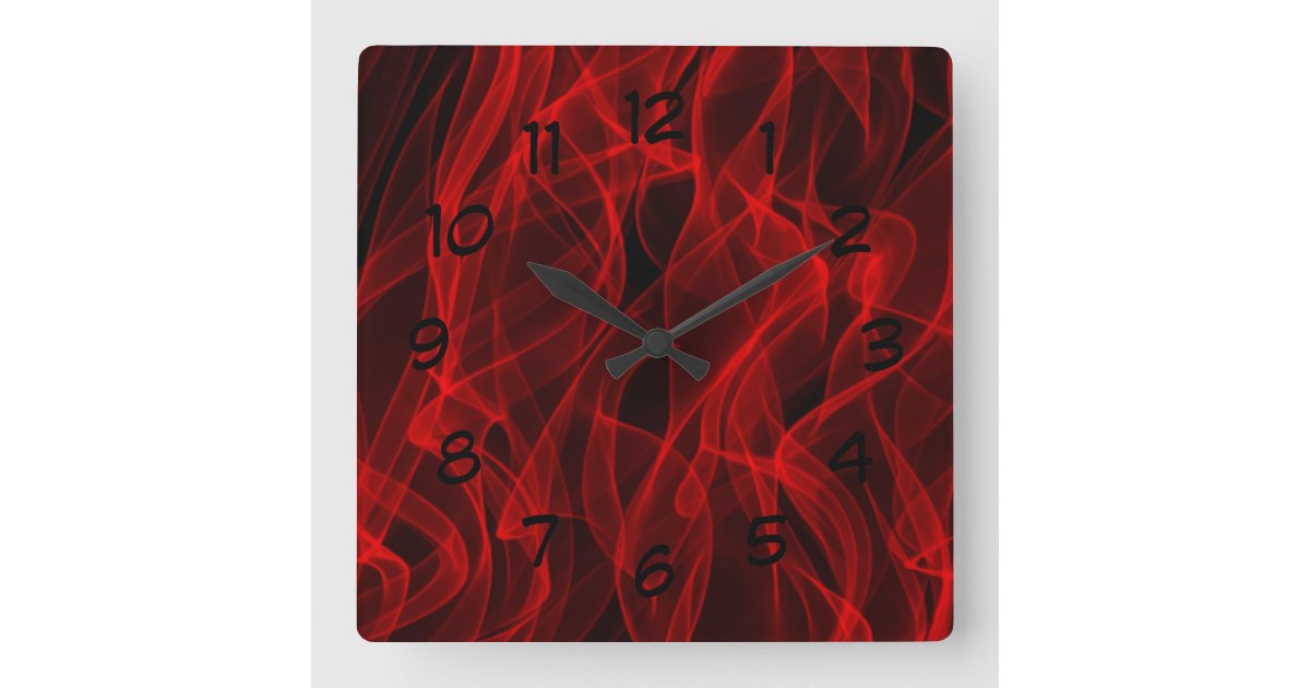 Modern Trendy Neon Red Curvy Line Abstract Pattern Square Wall Clock ...