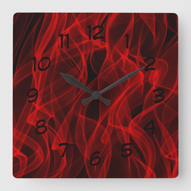 Modern Trendy Neon Red Curvy Line Abstract Pattern Square Wall Clock (Front)