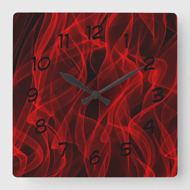 Modern Trendy Neon Red Curvy Line Abstract Pattern Square Wall Clock ...