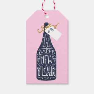 Modern Trendy New Year Champagne Bottle Gift Tags