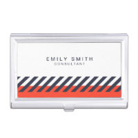 Modern Trendy Orange and Blue Stripes Business Card Holder