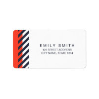 Modern Trendy Orange and Dark Blue Stripes Address Label