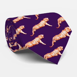 Modern Trendy Orange Tiger on Dark Purple Neck Tie