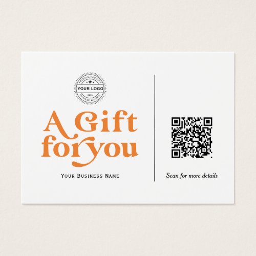 Modern Trendy Orange Typography QR code Gift card