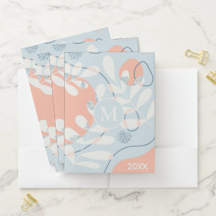 Modern Trendy Pastel Botanical Monogram and Date Pocket Folder