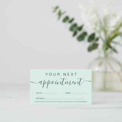 Modern trendy pastel mint green professional appointment card