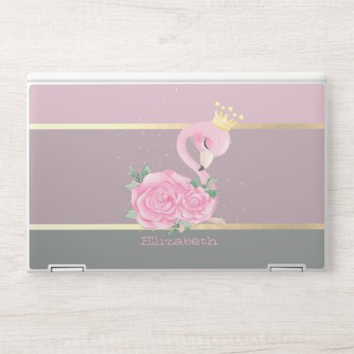 Modern Trendy Pastel Striped Baby Flamingo HP Laptop Skin