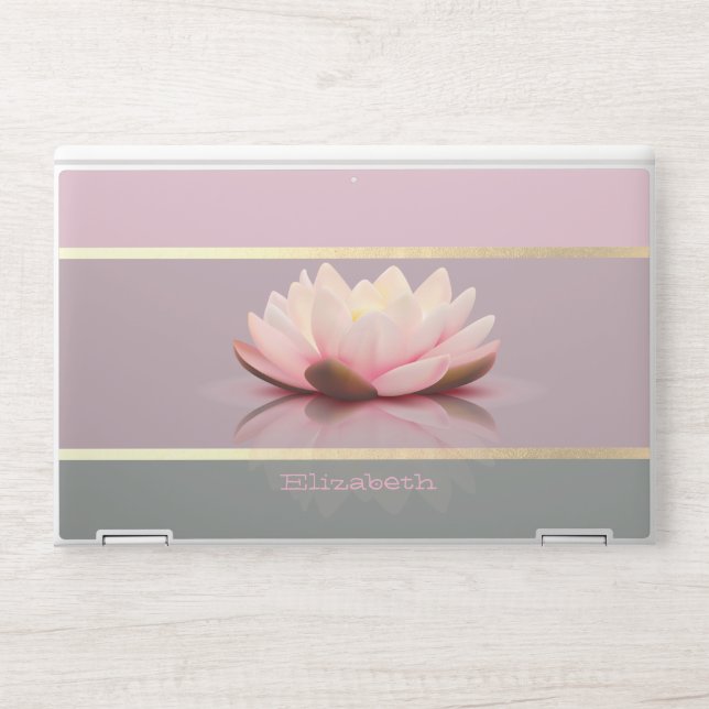 Modern Trendy Pastel Striped Lotus Flower HP Laptop Skin (Front)