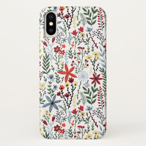 Modern Trendy Pattern of Flowers and Leaves iPhone X Case