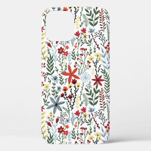 Modern Trendy Pattern of Flowers and Leaves iPhone 12 Case
