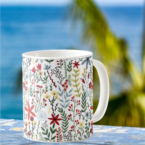 Modern Trendy Pattern of Flowers and Leaves Coffee Mug