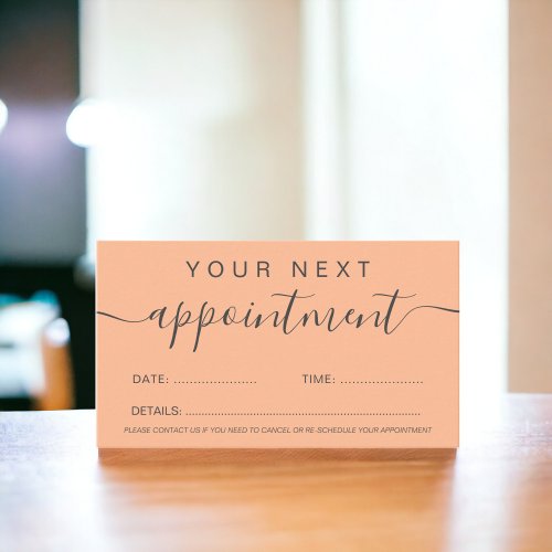 Modern trendy  peach script professional appointment card
