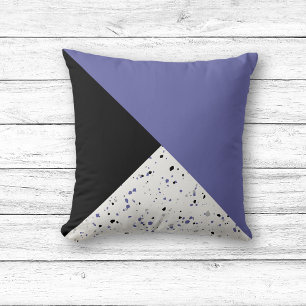 Modern Trendy Periwinkle Black Terrazzo Throw Pillow