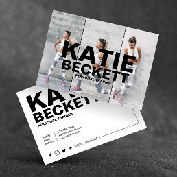 Modern &amp; Trendy Personal Trainer Fitness 3 Photo Business Card