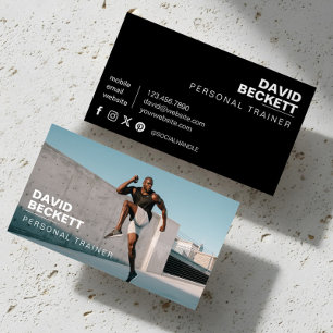 Modern Trendy Personal Trainer Fitness Coach Photo Business Card