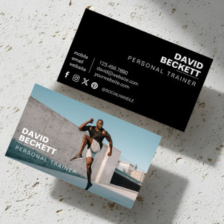 Modern Trendy Personal Trainer Fitness Coach Photo Business Card