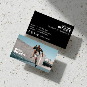 Modern Trendy Personal Trainer Fitness Coach Photo Business Card