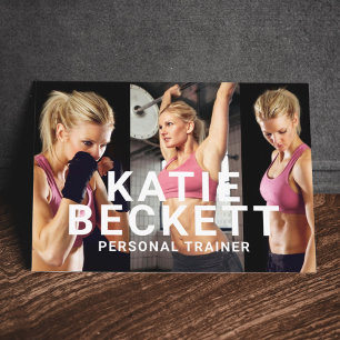 Modern Trendy Personal Trainer Fitness Gym 3 Photo Business Card