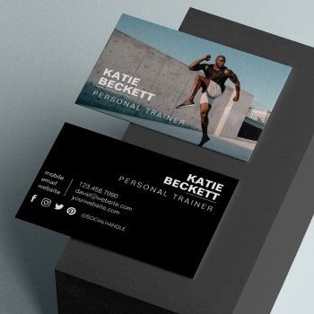 Modern & Trendy Personal Trainer Fitness Photo Business Card by moodthology at Zazzle