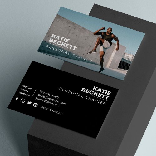 Modern  Trendy Personal Trainer Fitness Photo Business Card