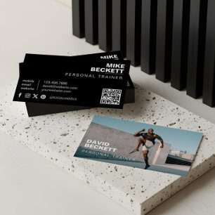 Modern & Trendy Personal Trainer Fitness Photo Business Card