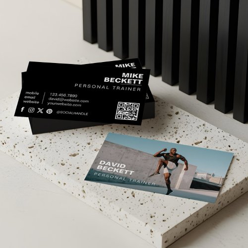 Modern &amp; Trendy Personal Trainer Fitness Photo Business Card