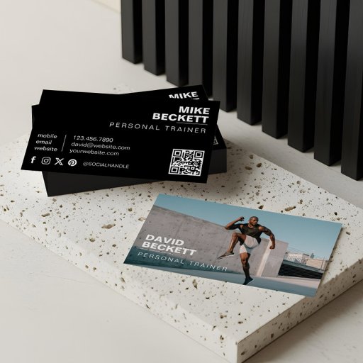 Customizable Modern &amp; Trendy Personal Trainer Fitness Photo Business Card