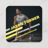 Modern & Trendy Personal Trainer Fitness Photo Square Business Card (Front)