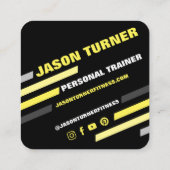 Modern & Trendy Personal Trainer Fitness Photo Square Business Card (Back)