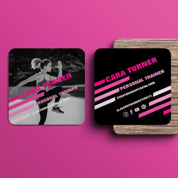 Modern &amp; Trendy Personal Trainer Fitness Photo Square Business Card