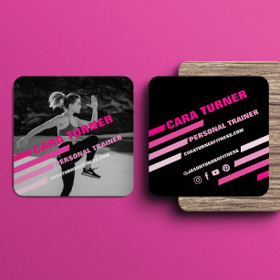 Modern & Trendy Personal Trainer Fitness Photo Square Business Card