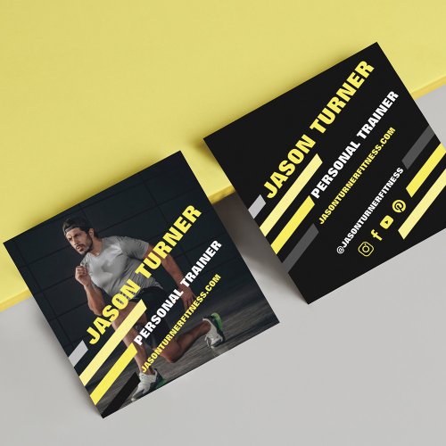 Modern  Trendy Personal Trainer Fitness Photo Square Business Card