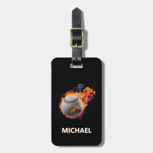 Modern Trendy Personalized baseball ball with fire Luggage Tag