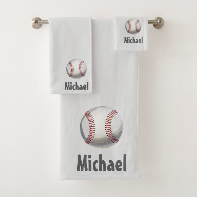 Modern Trendy Personalized Baseball Sports  Bath Towel Set (Insitu)
