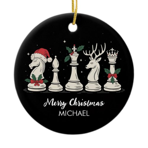 Modern Trendy Personalized Chess Pieces Christmas  Ceramic Ornament