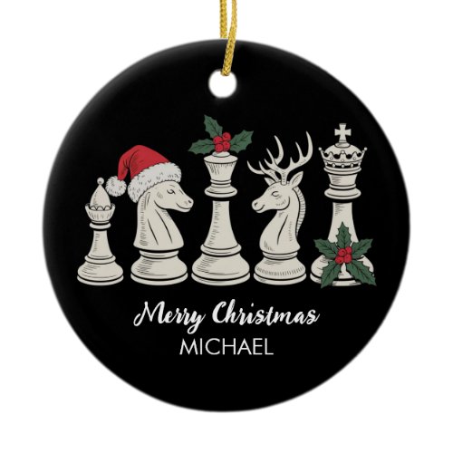 Modern Trendy Personalized Chess Pieces Christmas  Ceramic Ornament
