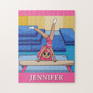 Modern Trendy Personalized Gymnastics Gymnast Jigsaw Puzzle