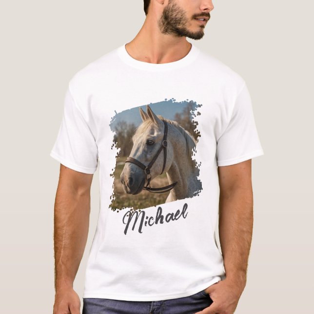 Modern Trendy Personalized Horse Photo and Text    T-Shirt (Front)