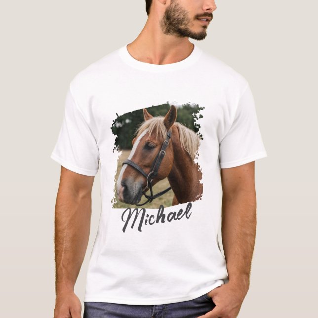 Modern Trendy Personalized Horse Photo and Text    T-Shirt (Front)
