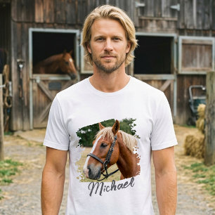 Modern Trendy Personalized Horse Photo and Text    T-Shirt