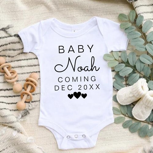Modern Trendy Personalized Last Name Announcement Baby Bodysuit