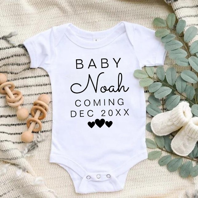 Modern Trendy Personalized Last Name Announcement Baby Bodysuit (Creator Uploaded)