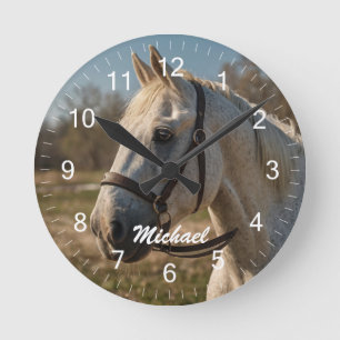Modern Trendy Personalized Photo Horse Lover Round Clock
