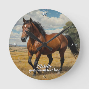 Modern Trendy Personalized Photo Horse Lover Round Clock