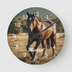 Modern Trendy Personalized Photo Horse Lover Round Clock