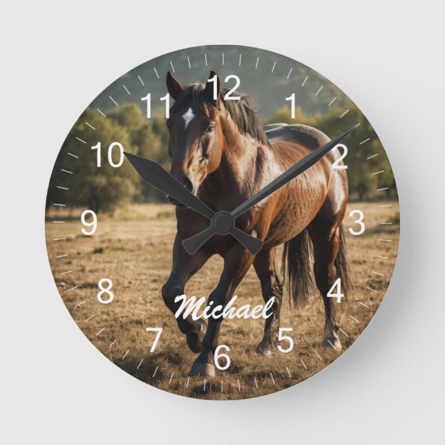 Modern Trendy Personalized Photo Horse Lover  Round Clock (Front)