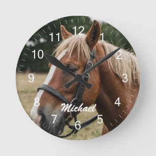 Modern Trendy Personalized Photo Horse Lover Round Clock