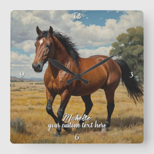 Modern Trendy Personalized Photo Horse Lover Square Wall Clock