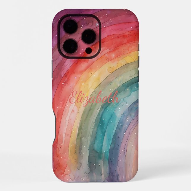 Modern Trendy Personalized Rainbow  iPhone Case (Back)